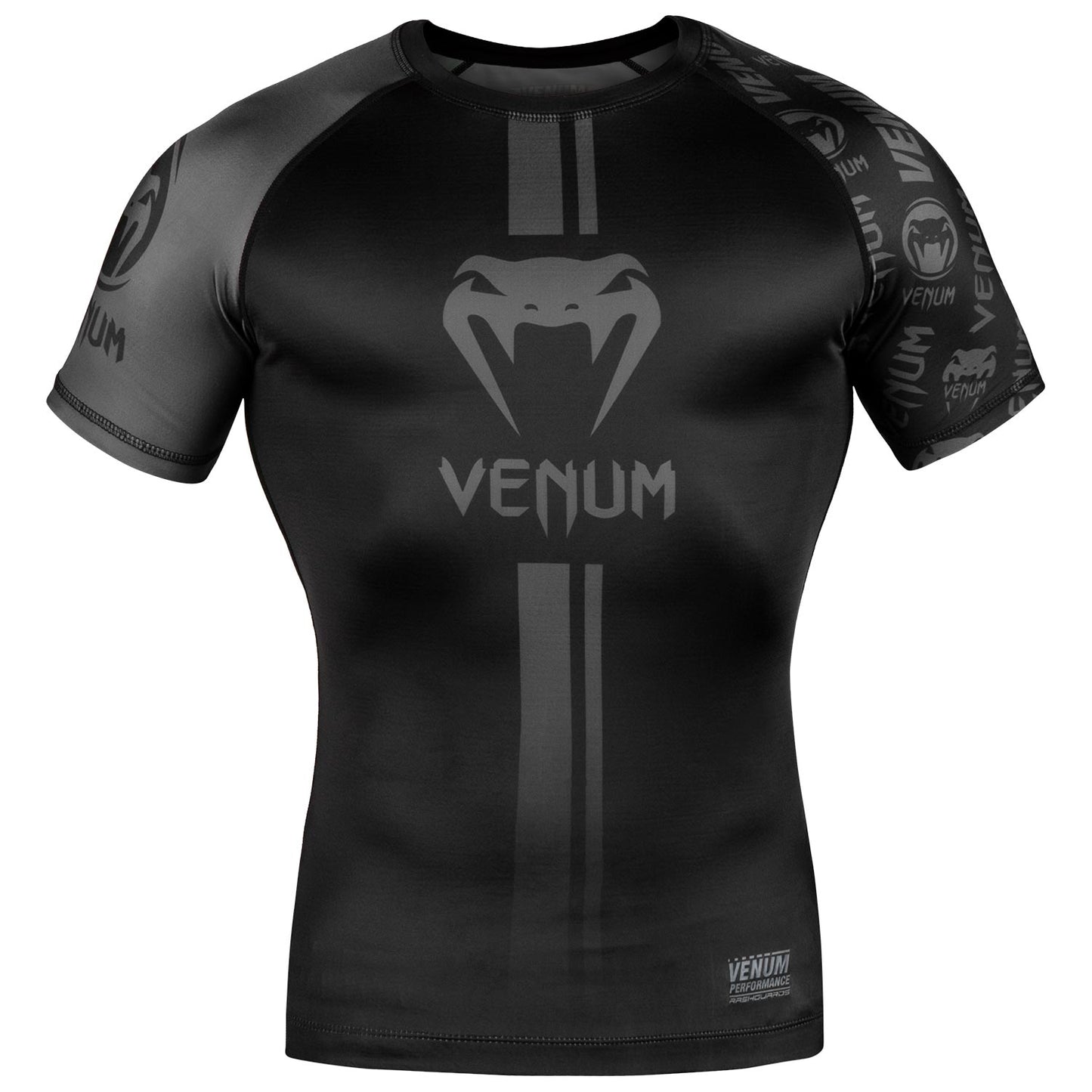 Rashguard Venum Logos - Kurzarm - Schwarz/Schwarz