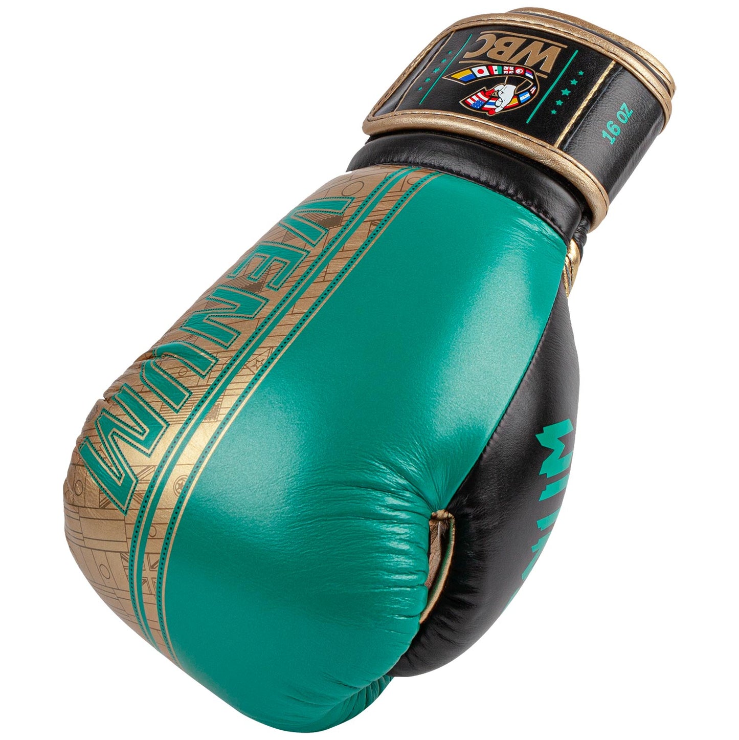 Venum Shield professionelle Boxhandschuhe - WBC limitierte Auflage - Klettverschluss - Metallicgrün/Gold