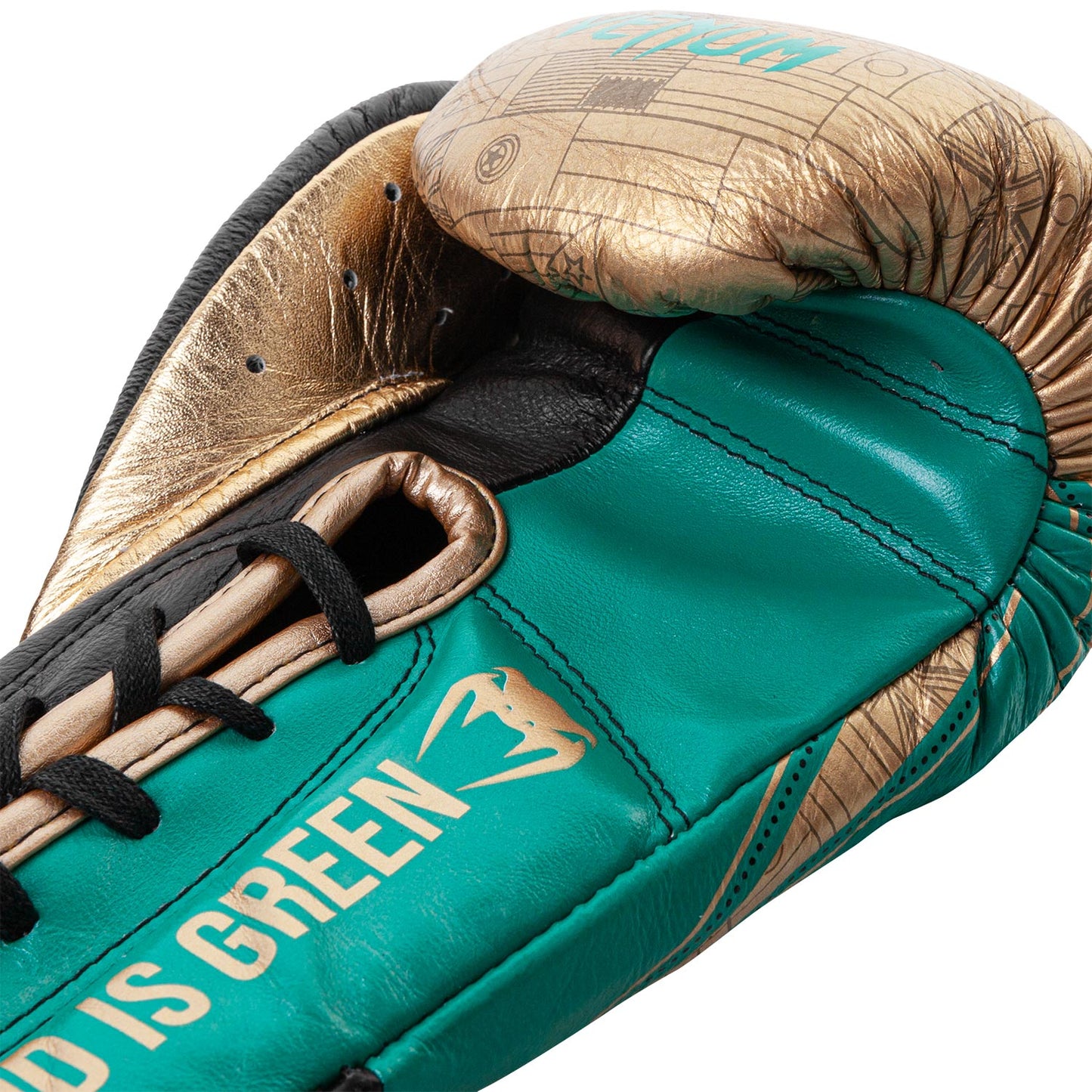 Venum HAMMER professionelle Boxhandschuhe - WBC limitierte Auflage - MIT SCHNÜRUNG - Metallicgrün/Gold