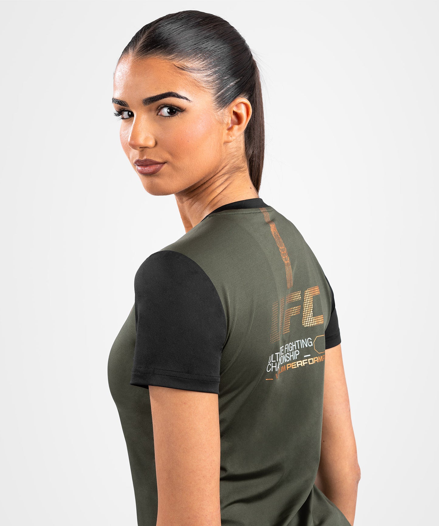 UFC Adrenaline by Venum Fight Week Dry-Tech-T-Shirt für Frauen - Khaki/Bronze