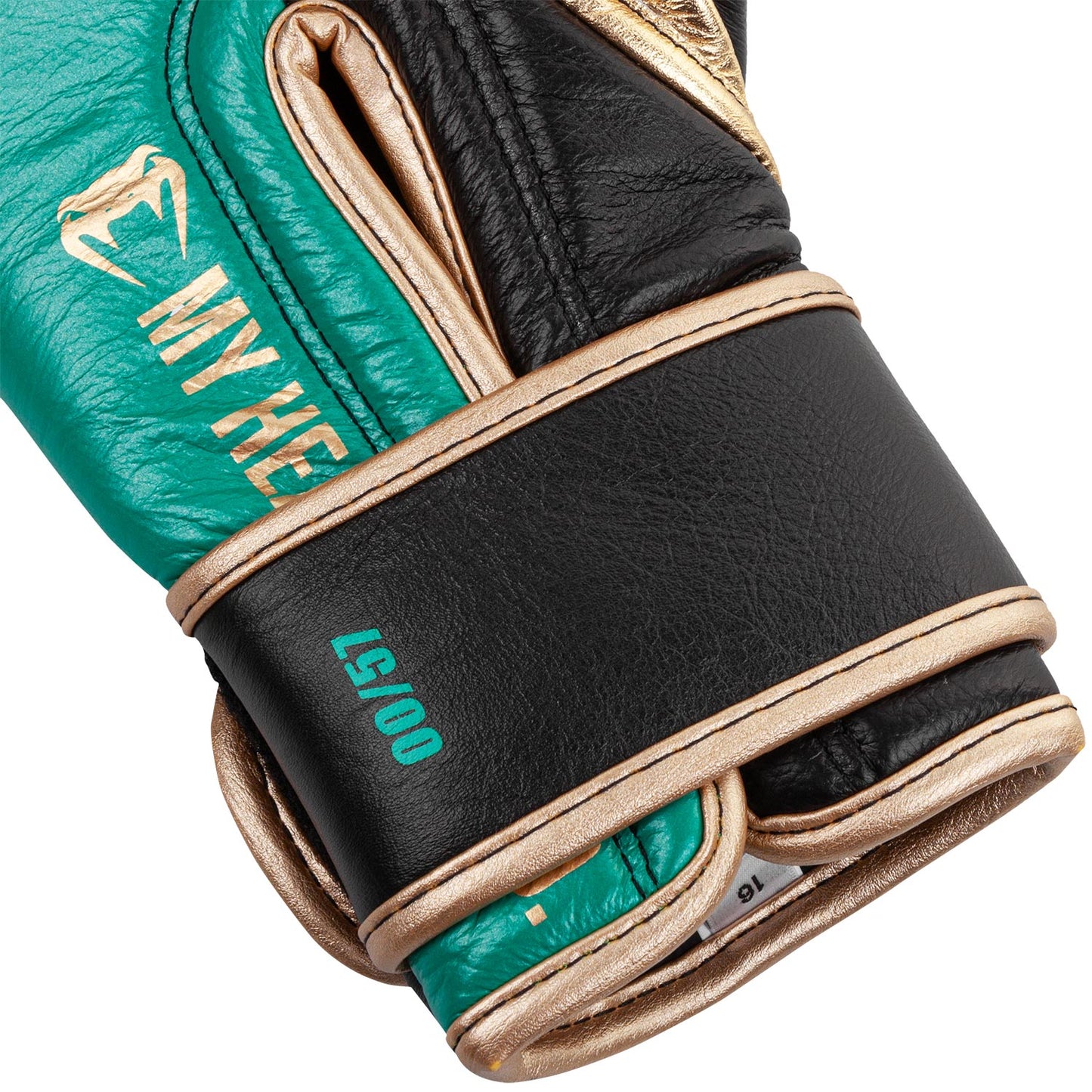 Venum Shield professionelle Boxhandschuhe - WBC limitierte Auflage - Klettverschluss - Metallicgrün/Gold
