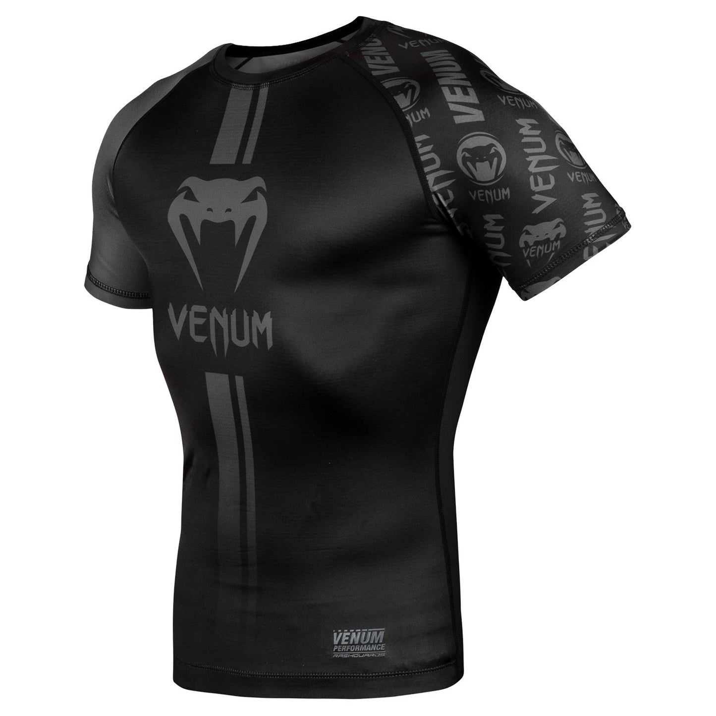 Rashguard Venum Logos - Kurzarm - Schwarz/Schwarz